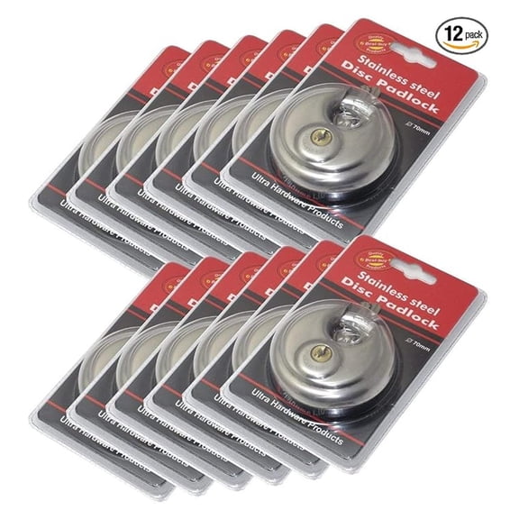 12 Pack Round Padlock with Shielded Shackle, 2-3/4-Inch, Stainless Steel Steel for Trailer Storage Truck Wholesale Bulk Lot