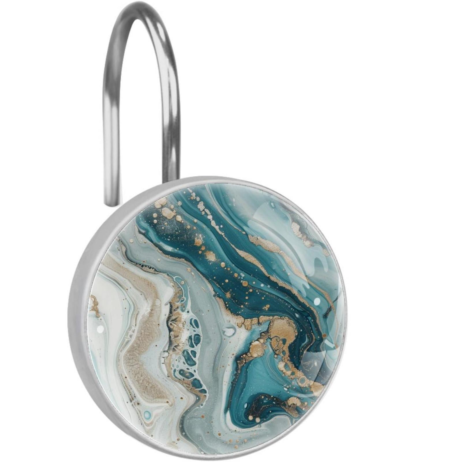 12 Pack Round Shower Curtain Hooks Crystal Glass Shower Rings Blue Gold Marble Texture Curtain Hooks Home Decoration