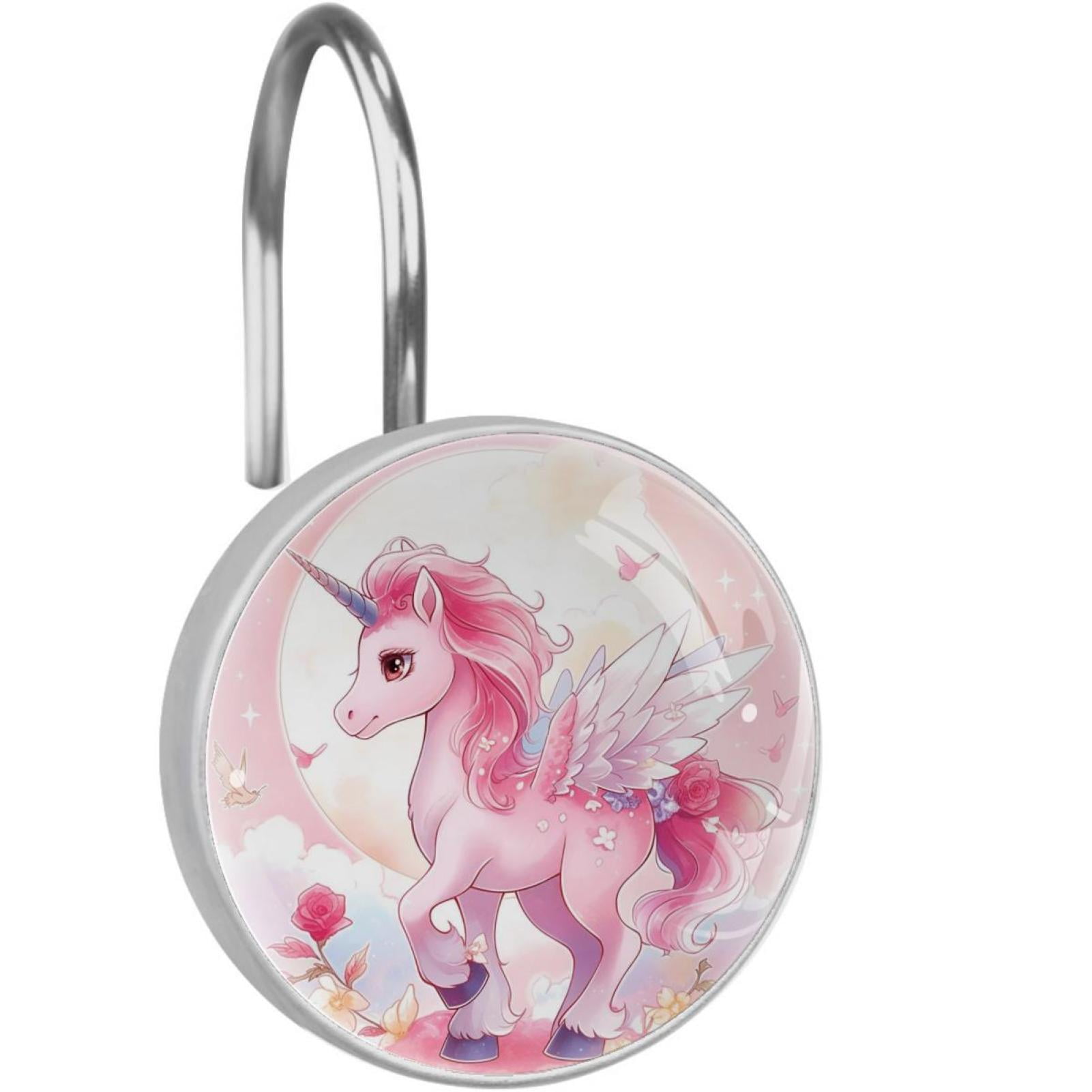 12 Pack Round Shower Curtain Hooks Crystal Glass Shower Rings Cartoon Unicorn Curtain Hooks Home Decoration