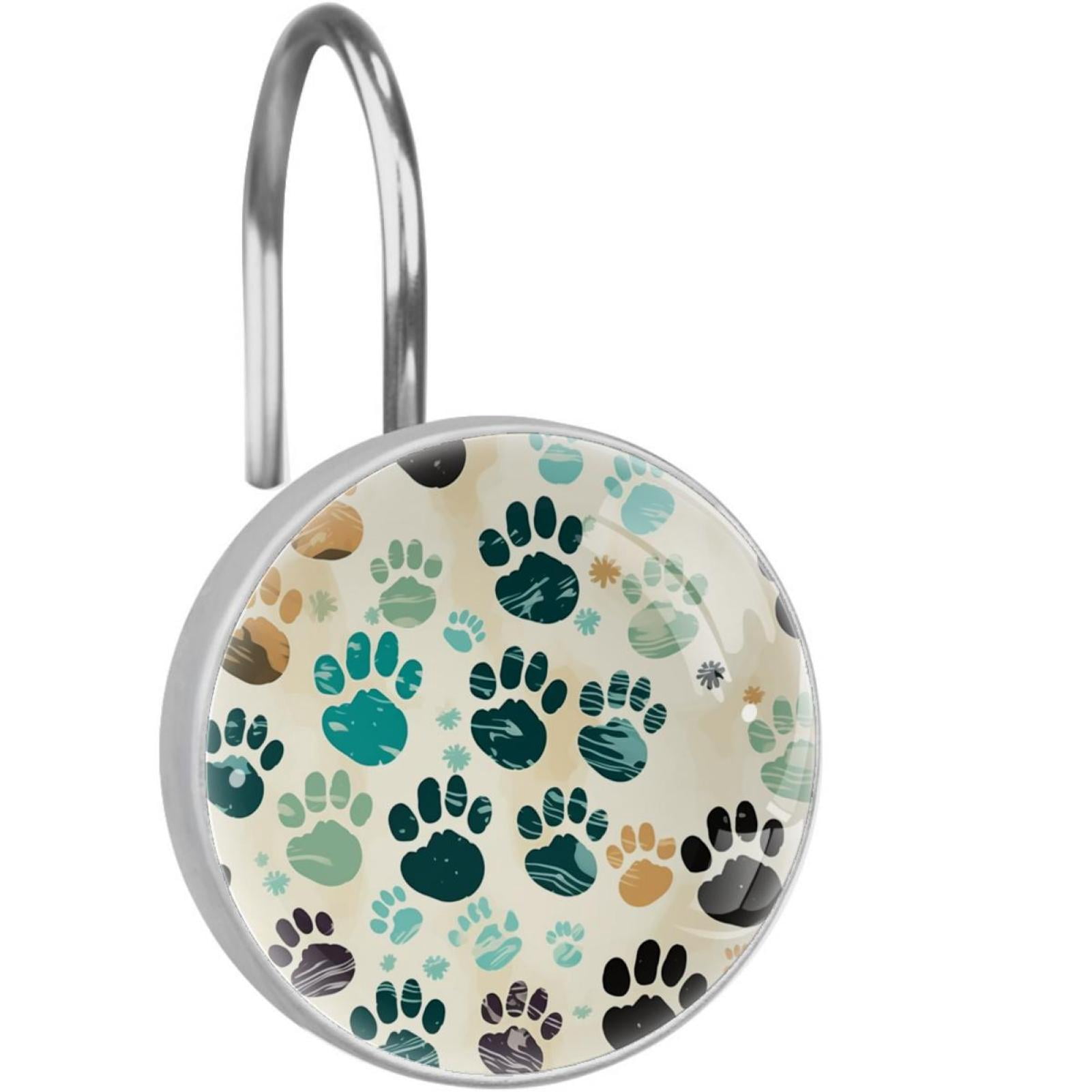 12 Pack Round Shower Curtain Hooks Crystal Glass Shower Rings Dog Paw Prints Curtain Hooks Home Decoration