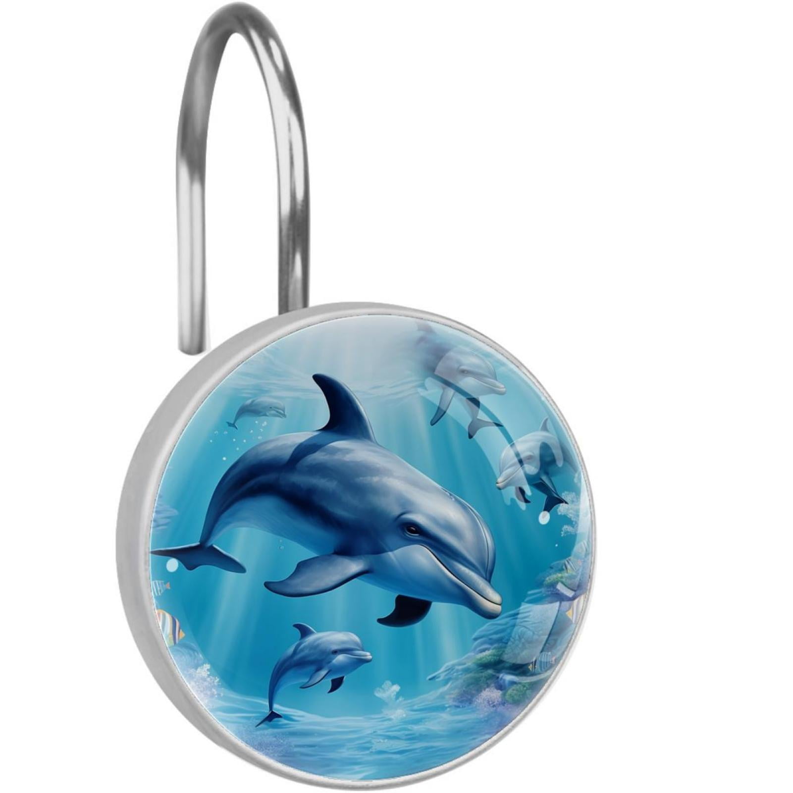 12 Pack Round Shower Curtain Hooks Crystal Glass Shower Rings Dolphin Curtain Hooks Home Decoration