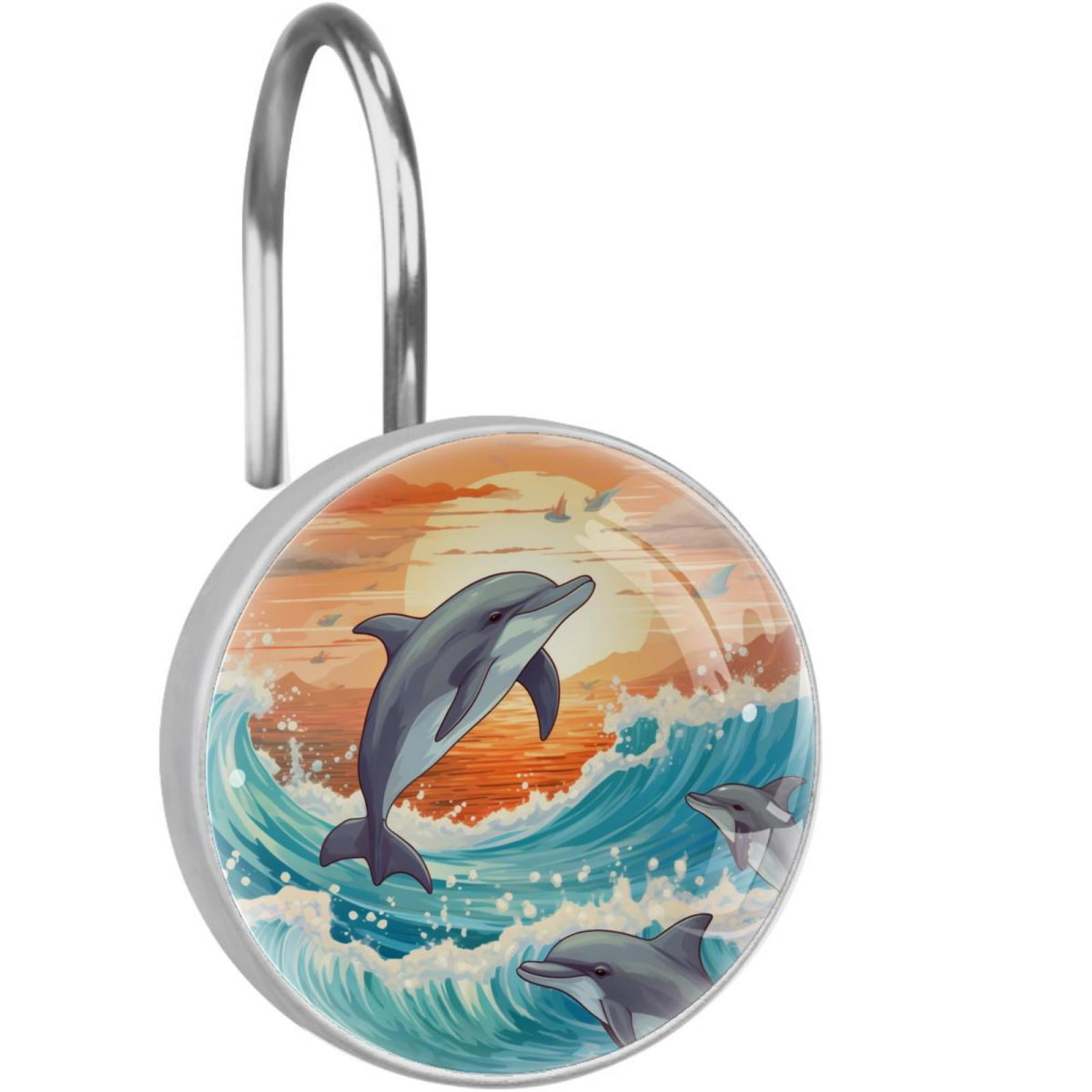12 Pack Round Shower Curtain Hooks Crystal Glass Shower Rings Dolphin Curtain Hooks Home Decoration