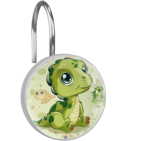 12 Pack Round Shower Curtain Hooks Crystal Glass Shower Rings Green Dinosaur Curtain Hooks Home Decoration