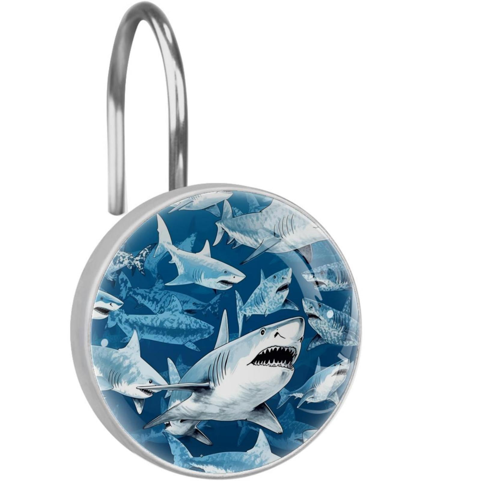12 Pack Round Shower Curtain Hooks Crystal Glass Shower Rings Shark ...