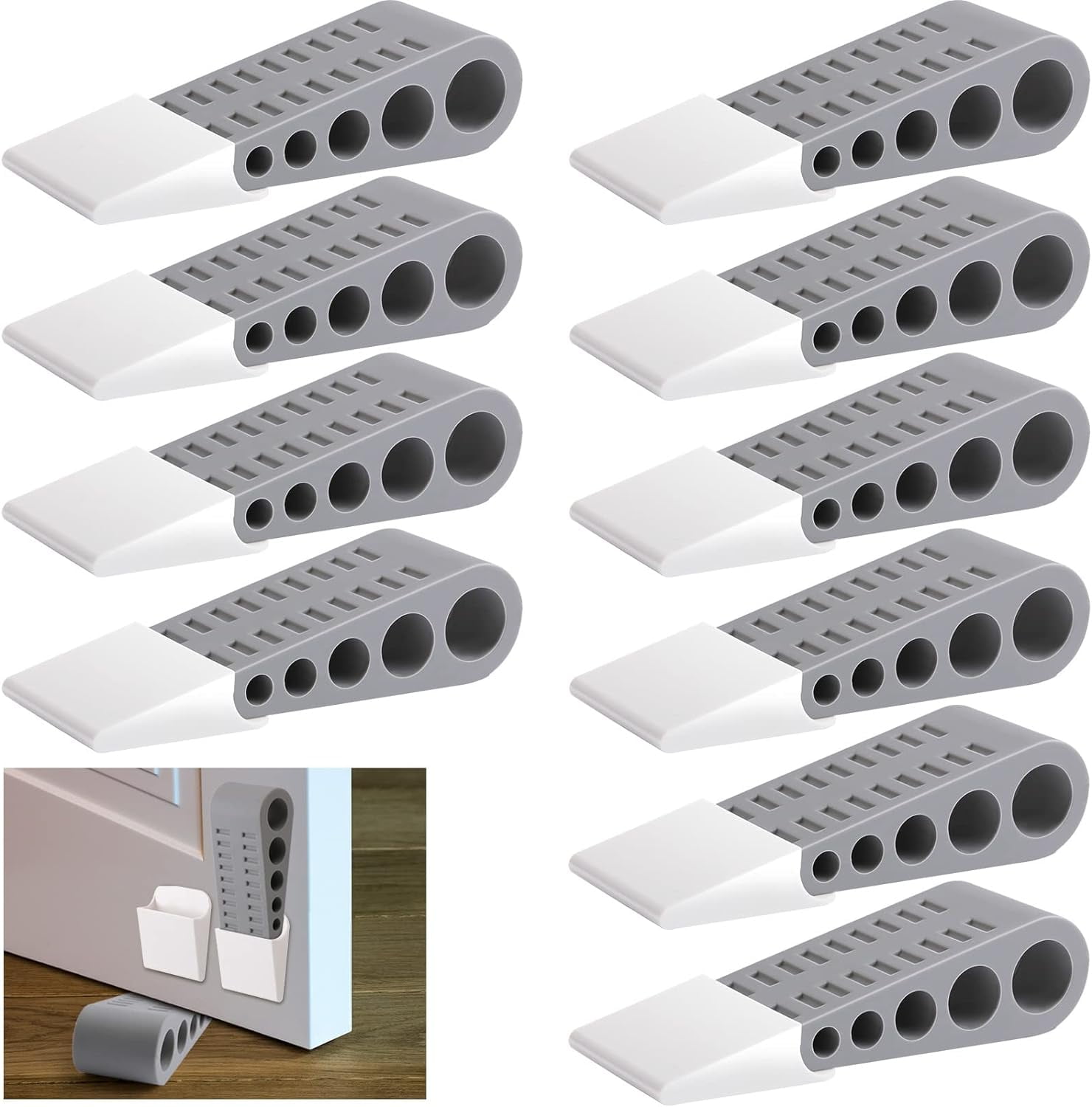 Garage Rack Stoppers 12 Pack Rubber Door Stoppers for Bottom of Door Stop Wedge with Holder ...