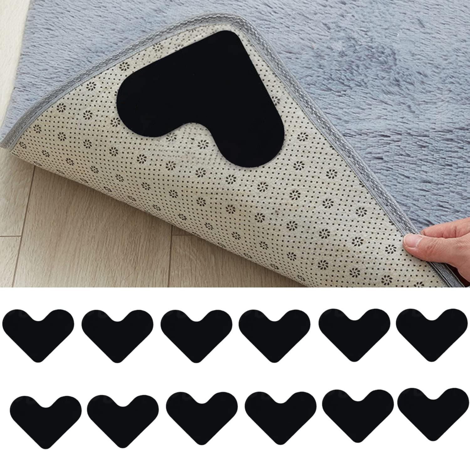 12 Pack Rug Gripper, Rug Corners to Hold Rug Down Anti Slip Double Sided, Pads Gripper Rug