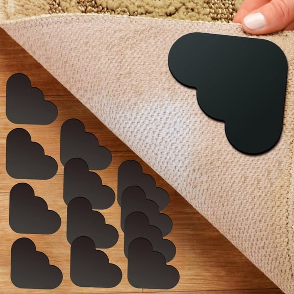 12 Pack Rug Pad Gripper, Double Sided Non-Slip Rug Pads Rug Tape Stickers Washable Area Rug Pad Carpet Tape Corner Side Gripper for Hardwood Floors and Tile