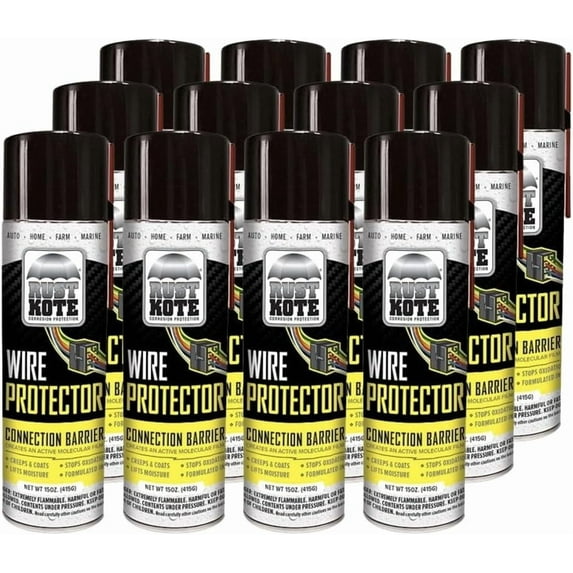 12 Pack - RustKote Wire Protector - Aerosol Can 15oz - Stops Oxidation - Lifts and Repels Moisture - Car/Trailers/RV/Bus/Farm Equipment