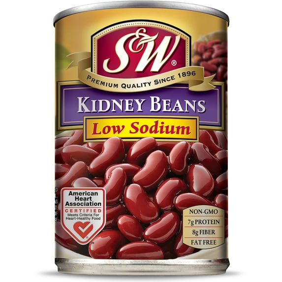 (12 Pack) S&W - Low Sodium Canned Kidney Beans, 15.5 Ounce Can, New