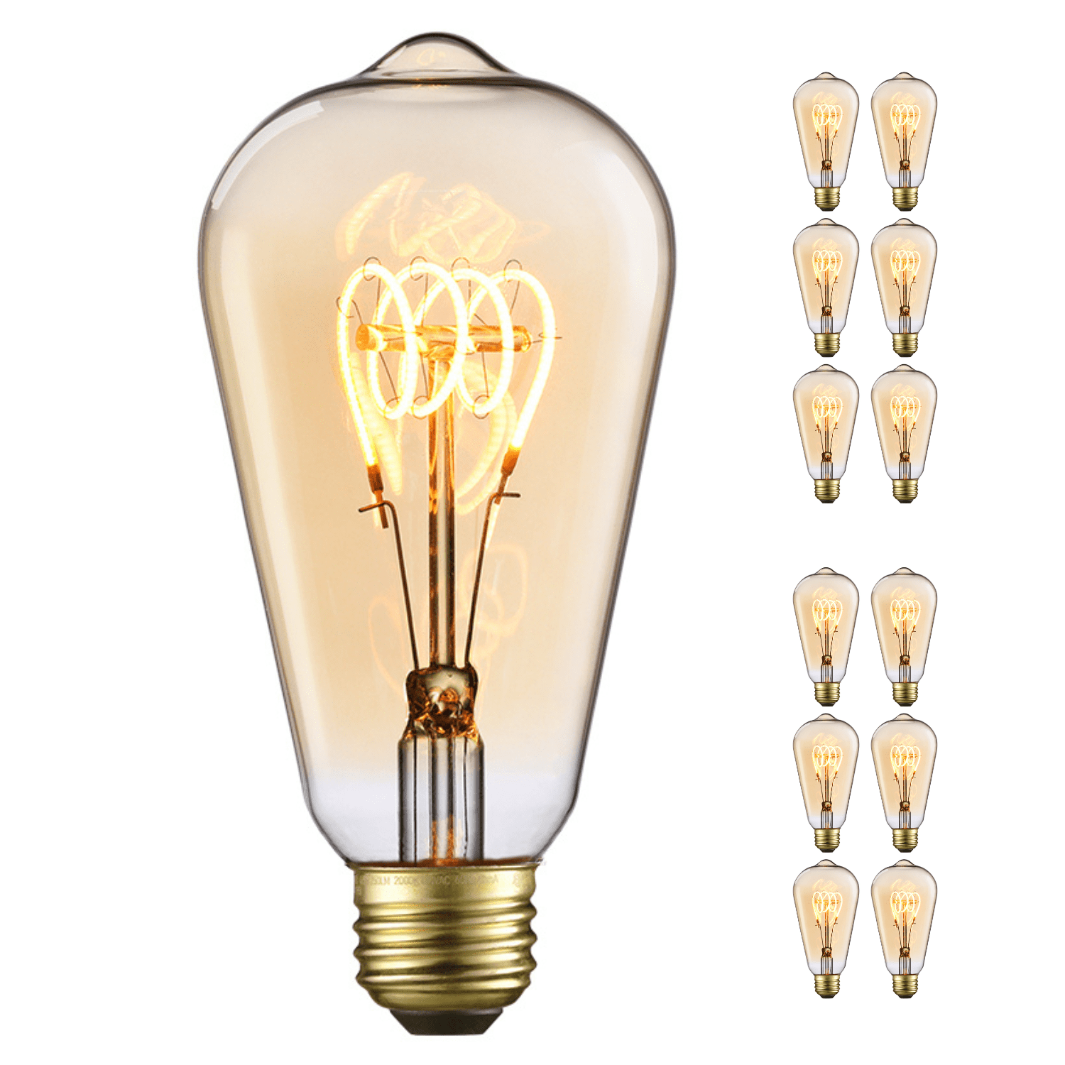 12 Pack LED Vintage Edison Bulbs 4.5W, ST64 LED Light Bulb Dimmable, E26 Base, Antique Flexible Filament Bulbs, Decorative Light Bulbs for Pendant Light, 2000K Soft Warm, Amber