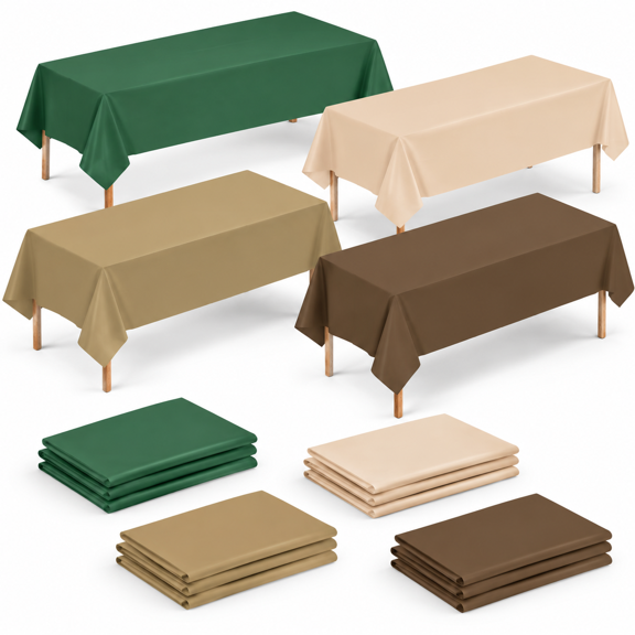 12 Pack Sage Green Brown Plastic Rectangle Table Disposable Tablecloth
