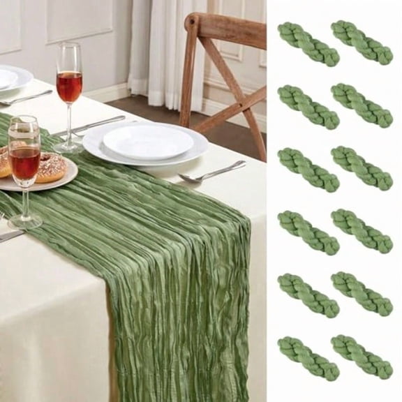 12 Pack Sage Green Cheesecloth Table Runner 10FT Long Boho Gauze Table Runner Rustic Sheer Runner for Wedding Bridal  Shower Birthday Party Table Decor Thanksgiving Christmas Decorations