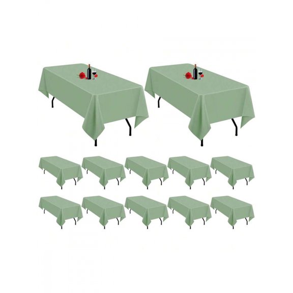 12 Pack Sage Green Tablecloth 60x126 Inch For 8 Foot Rectangle Tables Stain Resistant Wrinkle Free Washable Polyester