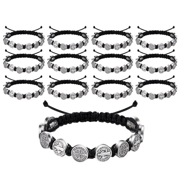 12 Pack Saint Benedict Charm Bracelets Adjustable Wristchains Spiritual Jewelry