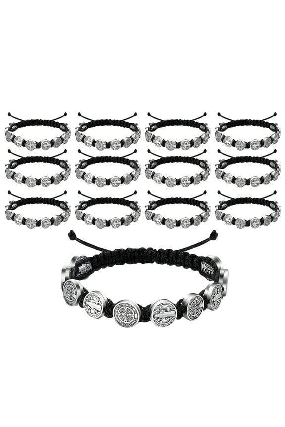 12 Pack Saint Benedict Charm Bracelets Adjustable Wristchains Spiritual Jewelry