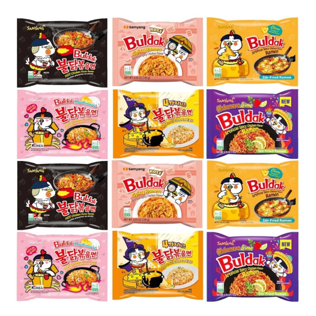 12-Pack Samyang Buldak Ramen Variety Box - Explore Unique Flavors, Including Popular and Rare Options