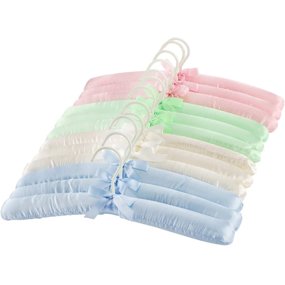 12 Pack Satin Padded Clothes Hangers, Multi Color, For Delicate Garments