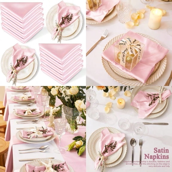 12 Pack Satin Table Cloth Napkins 17x17 Inch Blush Pink Silky Wedding Napkins Cloth Washable Luxury Dining Table Cloth Napkins Set for Birthday Holiday Party Dinner Restaurant