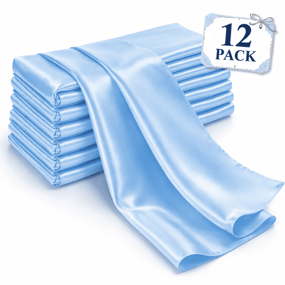 12 Pack Satin Table Runners, 12 x 108 inch Glossy Table Runner Set, Elegant Rectangular Table Decorations for Wedding Reception, Banquet, Dining Table, Party and Event Decor, Sky Blue