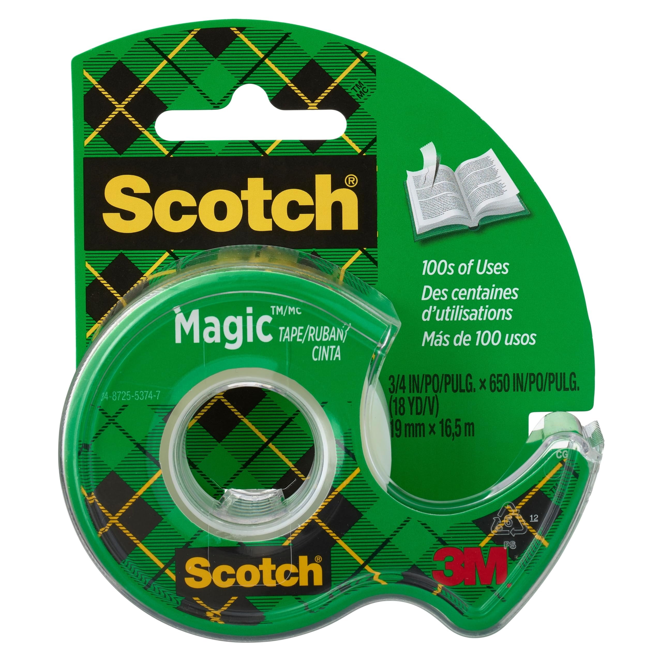 Scotch Magic Tape - Invisible, Writable, Photo Safe - 12 Pack, 3/4â€ x 650â€