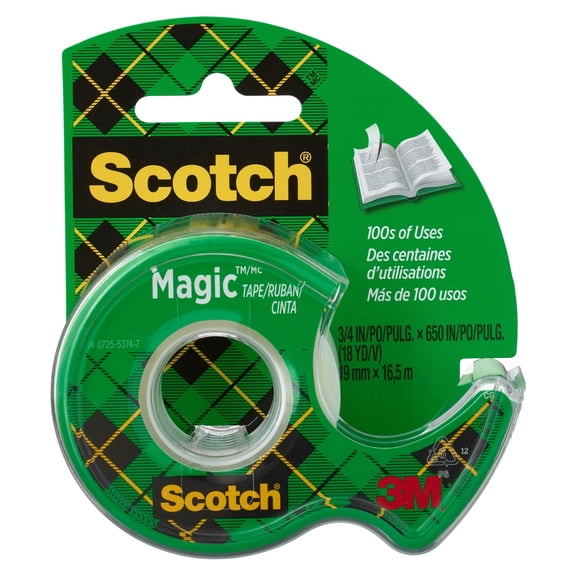 Scotch Magic Tape - Invisible, Writable, Photo Safe - 12 Pack, 3/4 x 650