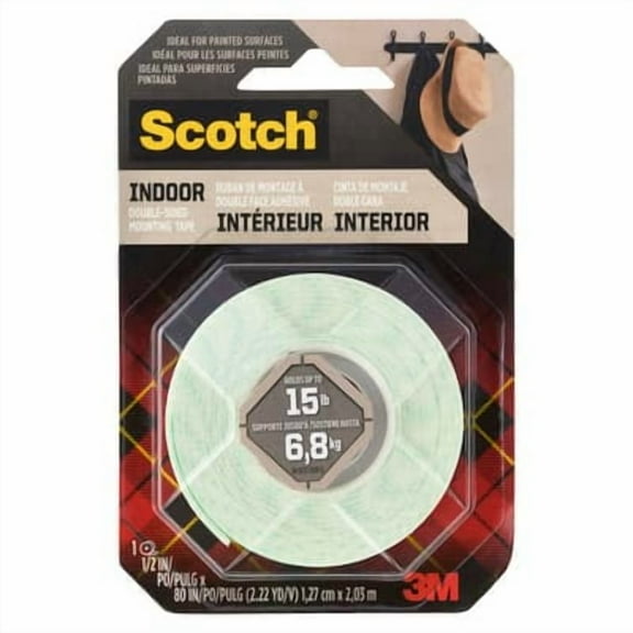 Scotch Permanent Mounting Tape, 1/2" x 75", 12 Pack