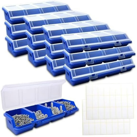12 Pack Screw Organizer Box with Lids 4 Divider Compartment Storage Containers Tools Box Organizer Blue Sorting Screw Toolbox Case for Garage Small Parts Tool Craft Storage Supplies$$Tools