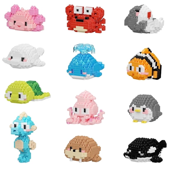 12-Pack Sea Animal Toys Mini Building Block Sets, Mini Sets Party Favors Gift Box, for Adults Birthday Classroom Prizes Goodie Bags