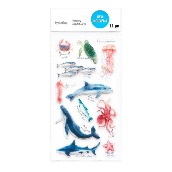 Recollections Sea Animals Dimensional Stickers, 12 Pack