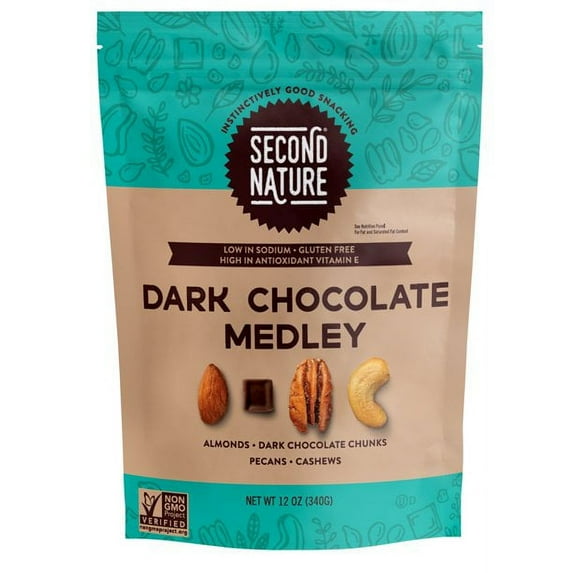 (12 Pack)Second Nature Dark Chocolate Medley Trail Mix Snack, Gluten Free - Resealable Standup Pouch , 4.5 Oz