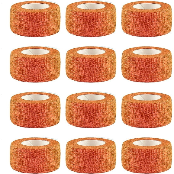 12 Pack Self Adherent Bandage Wrap, 1 Inch 5 Yards Athletic Elastic Non Woven Cohesive Flex Tape, for Stretch, Sport, First Aid Medical, Wrist, Ankle Sprains, Swelling and Vet Wrap Supplies (Orange)