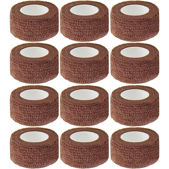 12 Pack Self Adherent Bandage Wrap, 1 Inch 5 Yards Athletic Elastic Non Woven Cohesive Flex Tape, for Stretch, Sport, First Aid Medical, Wrist, Ankle Sprains, Swelling and Vet Wrap Supplies (Brown)