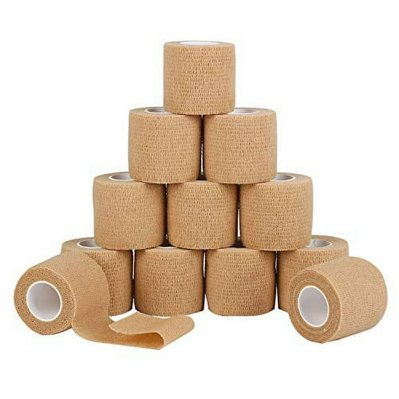 12 Pack Self Adherent Cohesive Wrap Bandages 2 Inches X 5 Yards,First Aid Tape,Elastic Self Adhesive Tape,Athletic,Sports wrap Tape,Bandage Wrap for Sports,Wrist,Skin Colour Athletic Tape