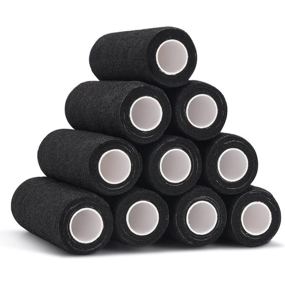 12 Pack Self Adherent Cohesive Wrap Bandages, 5 Yards Elastic First Aid Tape Medical Vet Wrap for Sports Protection and Wrist Ankle Knee Leg Sprains & Swelling (Black, 6" x5yd / 15cmx4.5m)