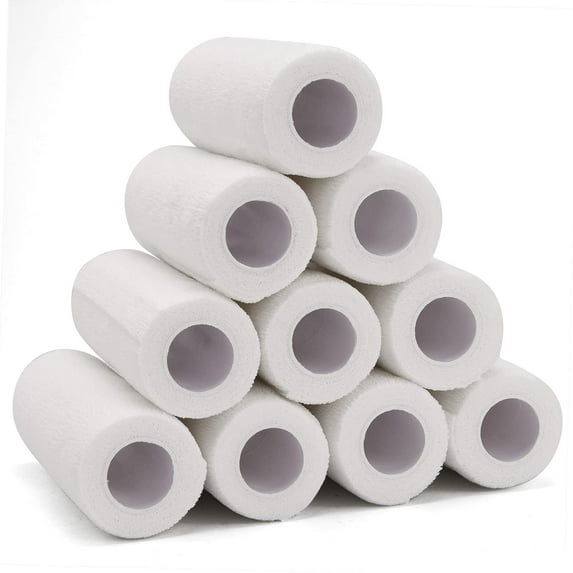 12 Pack Self Adherent Cohesive Wrap Bandages, 5 Yards Elastic First Aid Tape Medical Vet Wrap for Sports Protection and Wrist Ankle Knee Leg Sprains & Swelling (White, 6" x5yd / 15cmx4.5m)