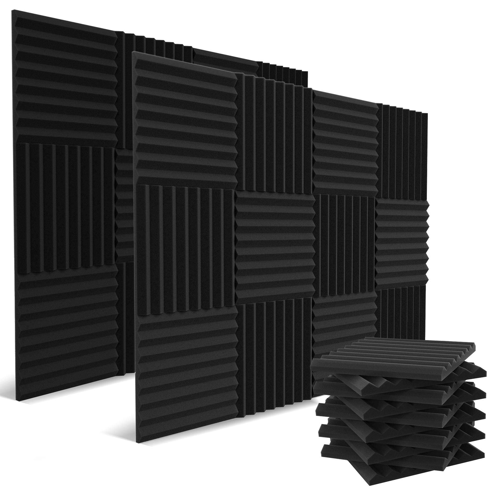 12 Pack Self-Adhesive Acoustic Panels 1 X 12 X 12 Inches - Acoustic Foam - Studio Foam Wedges - High Density Panels - Soundproof Wedges - Charcoal