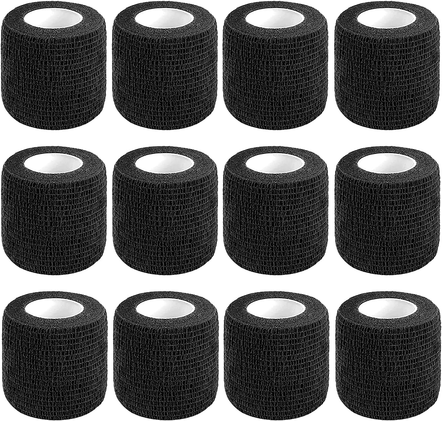 12 Pack Self Adhesive Bandage Wrap,2 Inches 5 Yards Black Vet Wrap Breathable Flexible Stretchy