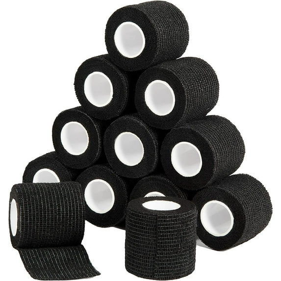 12 Pack Self Adhesive Bandage Wrap 2 Inches x 5 Yards Elastic Bandage Wrap Self Adherent Cohesive Tape Bandages for Wrist Ankle Vet Wrap for Dogs Swelling Sprains Athletic Tape Grip Cover (Black)