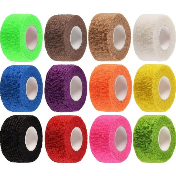 12 Pack Self Adhesive Bandage Wrap,Stretch Self Adherent Tape for Sports,Finger,Wrist,Ankle,Cohesive Bandages(1 Inch x 5 Yards/Roll)
