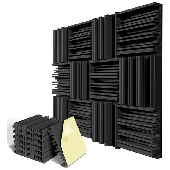 12 Pack Self-Adhesive Sound Proof Foam Panels, 12x12x2Inch Acoustic Foam, High Resilience Sound Proofing Padding - Black,12 x Sound Proof Foam Panels,Black