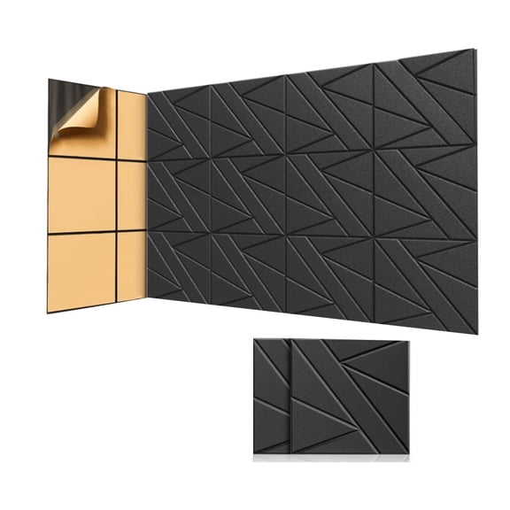 12 Pack Self-Adhesive Soundproof Wall Panels,12x12x0.47In Sound Proof Foam Panels for Home Studio Office Decor Black