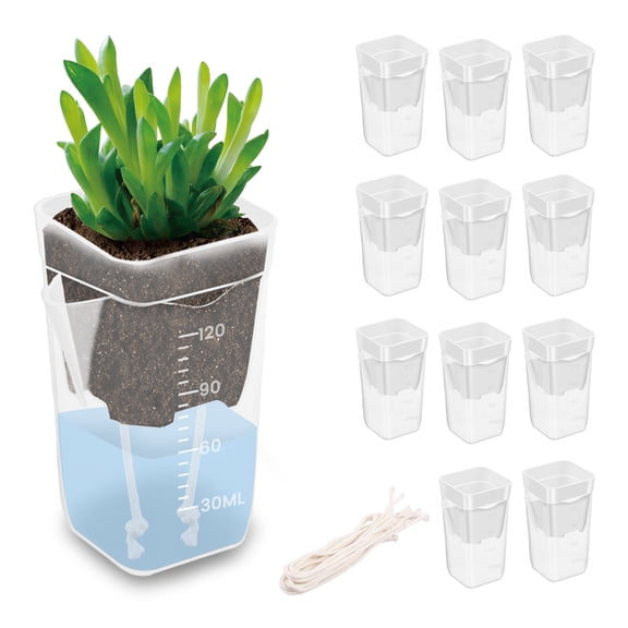 12 Pack Self Watering Pots for Indoor Plants,Plastic Planters with Absorbent Cotton Wick,Semi Hydroponic Containers for Propagation,Cuttings,Seedlings
