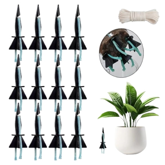 12 Pack Self Watering Spikes for Indoor Outdoor Plants, Automatic Plant Watering Stakes with 32.8ft Capillary Wick Rope, DIY Vacation Plant Waterer for Potted Plants, Seedlings, Garden Pots S