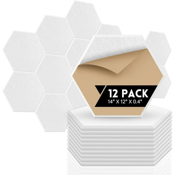 INTIGE 12-Pack Hexagon Sound Acoustic Panels, 14" x 12" x 0.4", High Density Soundproof Panel, White