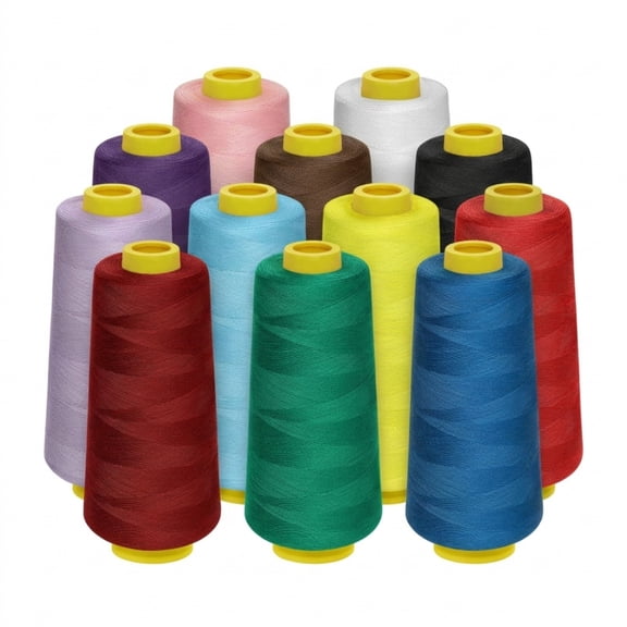 12-Pack Serger Thread Cones, 1800 Yards per Spool, Spun Polyester, High-Speed Sewing, Fray-Free, Shrink-Resistant, Commercial Laundering, Garment Making, Quilting, Crafting, Multicolor