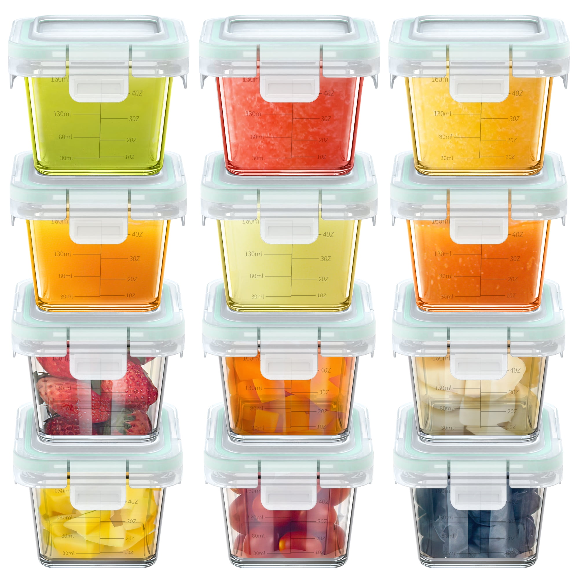 12 Pack Set 5oz Glass Baby Food Storage Jars w/Lids BPAFree, Airtight
