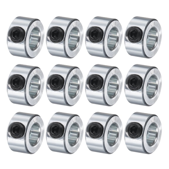 12 Pack Set Screw Collars 1/4" Bore Carbon Steel Shaft Collars, 1/2" OD