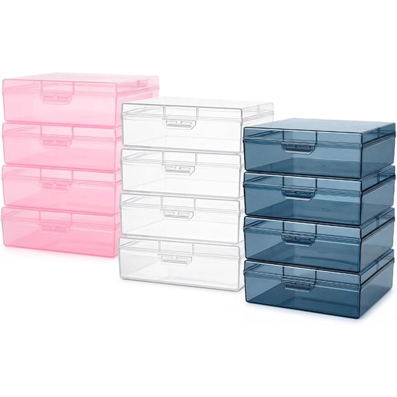 12 Pack Shallow Craft Storage Boxes with Lids, 4.9" Square Small Plastic Containers for Beads, Diamond Painting, Rhinestones & Jewelry Making - Semi-Clear, Stackable