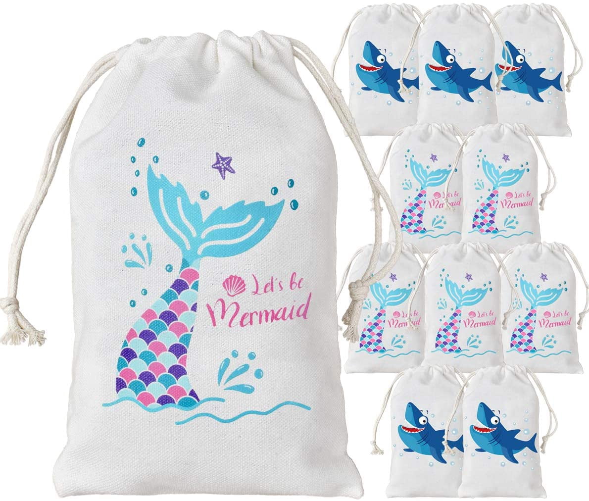 12 Pack Shark Mermaid Party Favor Bags Party Treat Candy Goodie Bags ...