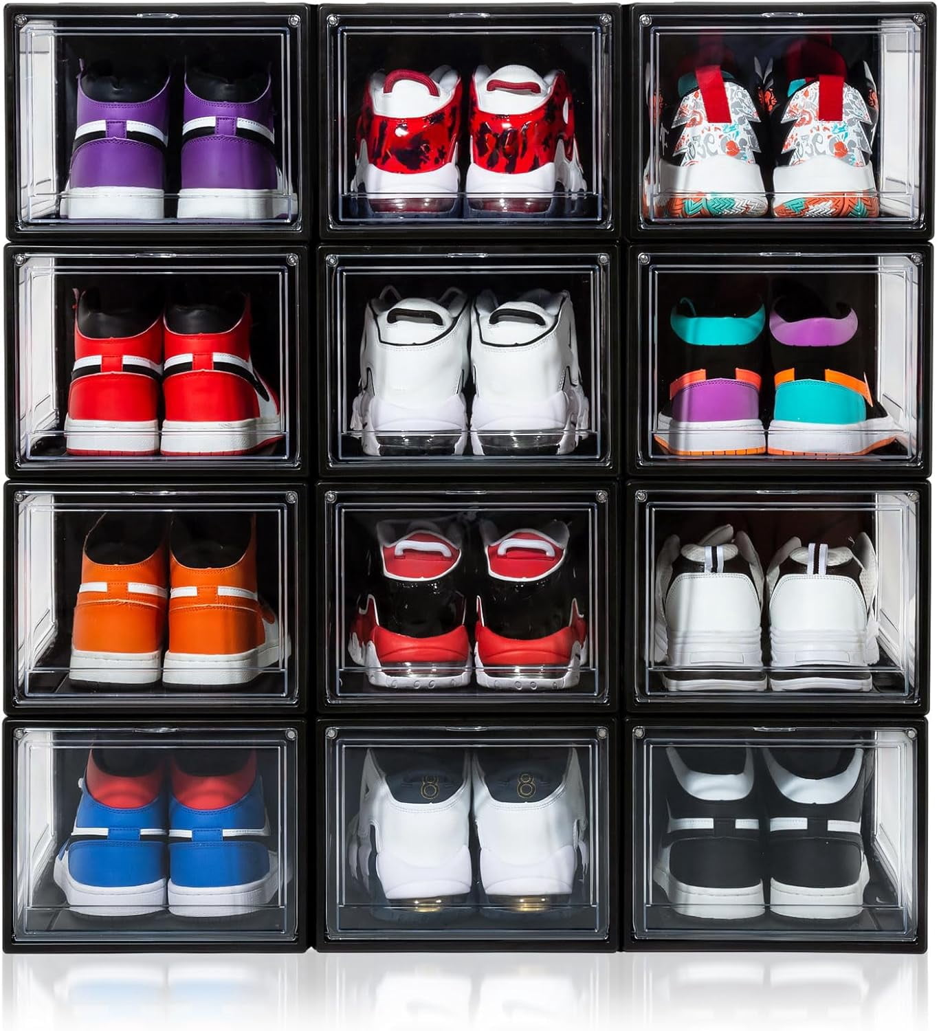 12 Pack Shoe Boxes, Clear Acrylic Plastic Shoe Boxes Stackable, Space ...